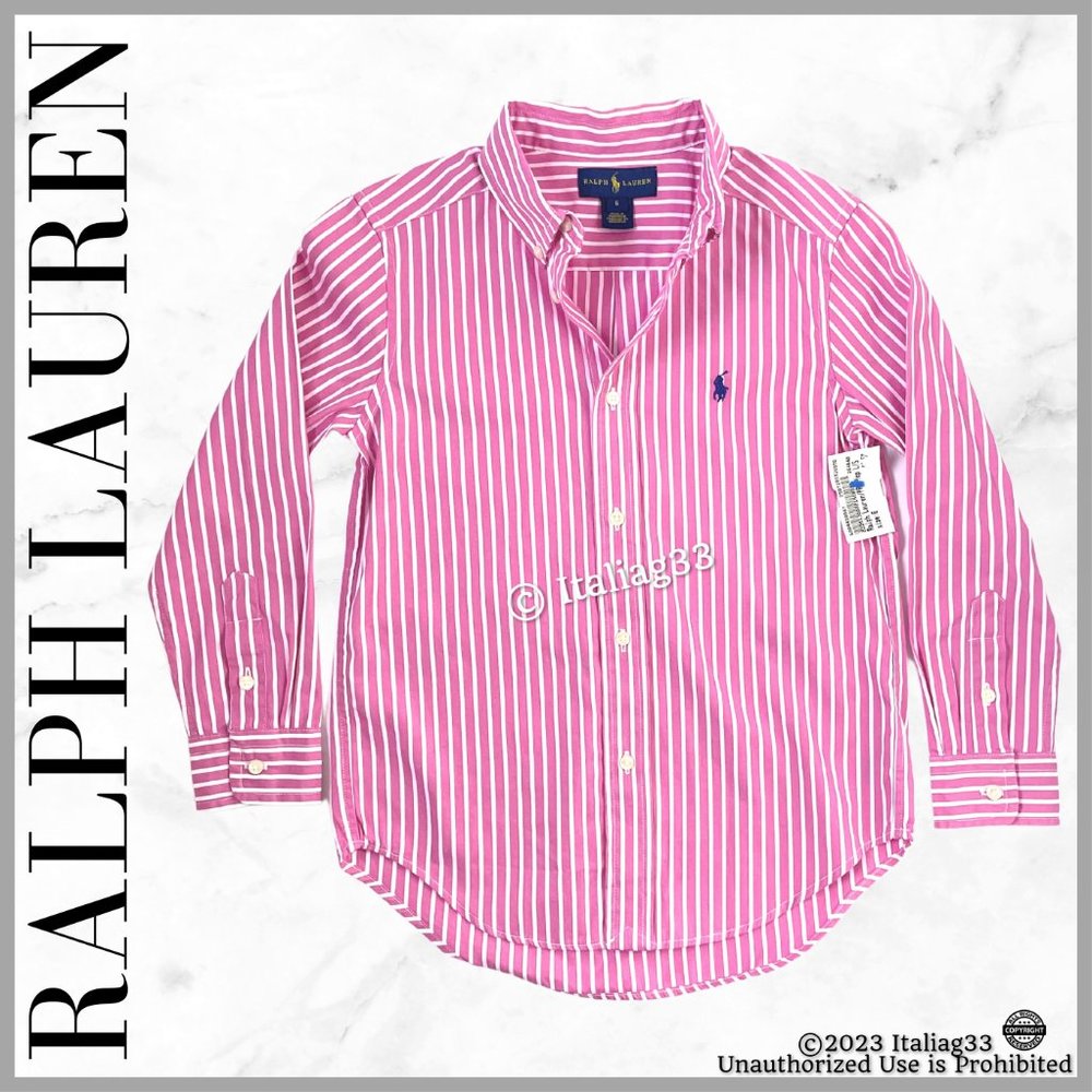 Ralph Lauren Polo Oxford Dress Shirt Pink Striped Long Sleeve Boys 6 Brand New!